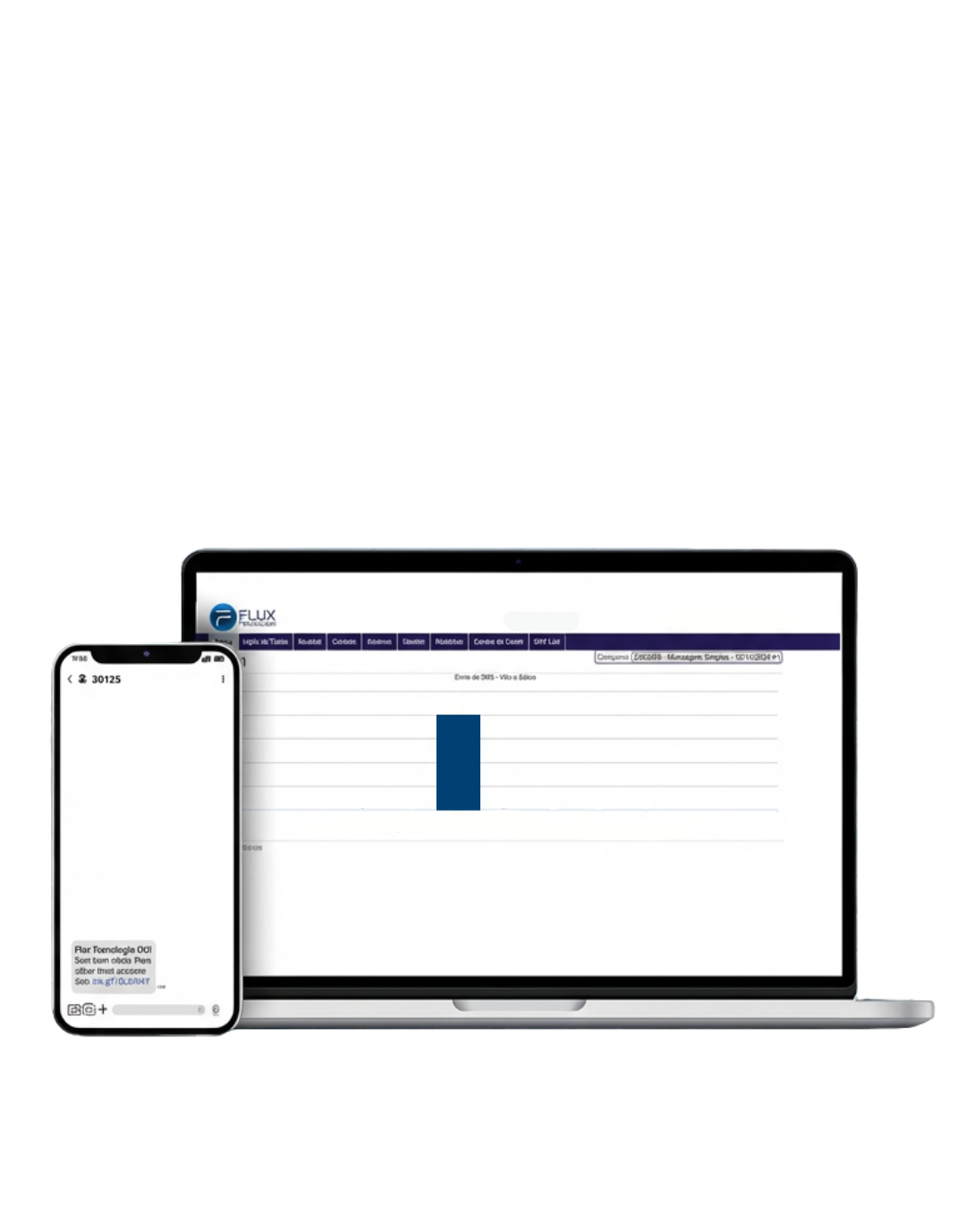 Plataforma SMS Flux em desktop e mobile